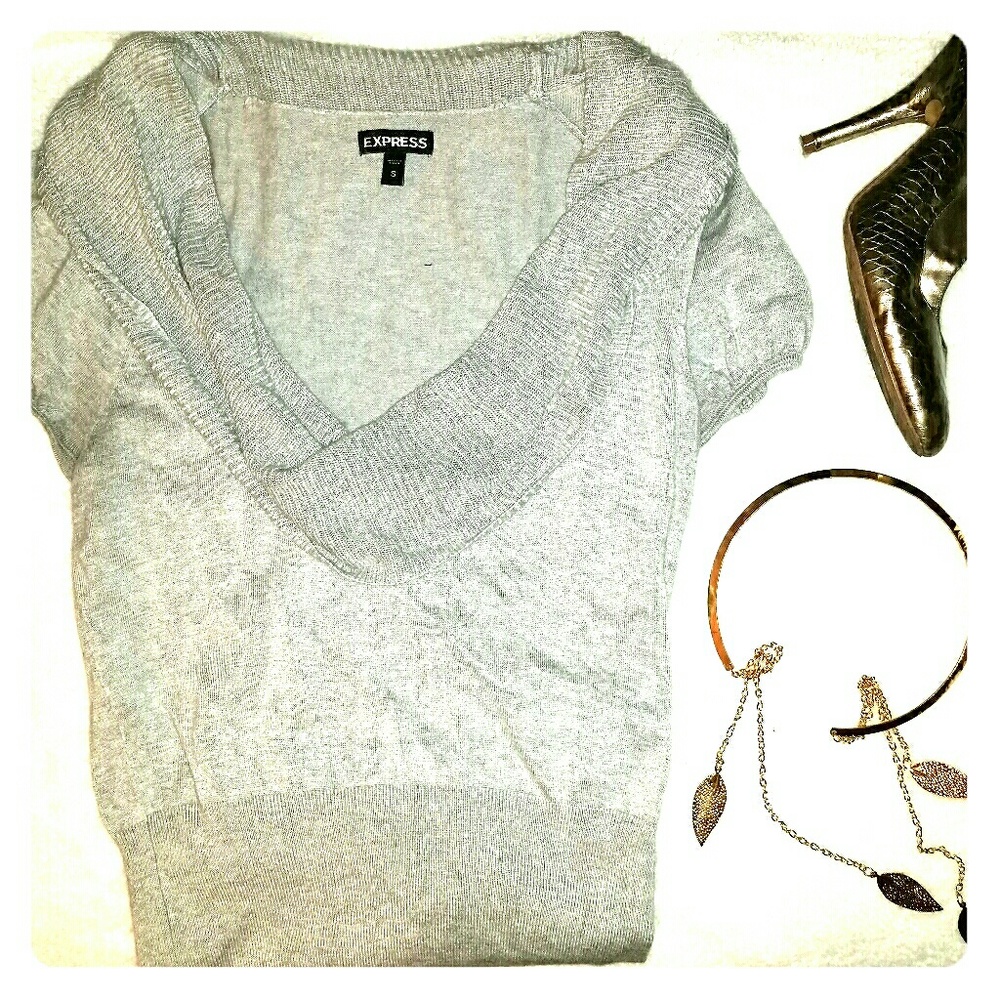 Express Ribbed Short Sleeve Cowl Neck Top